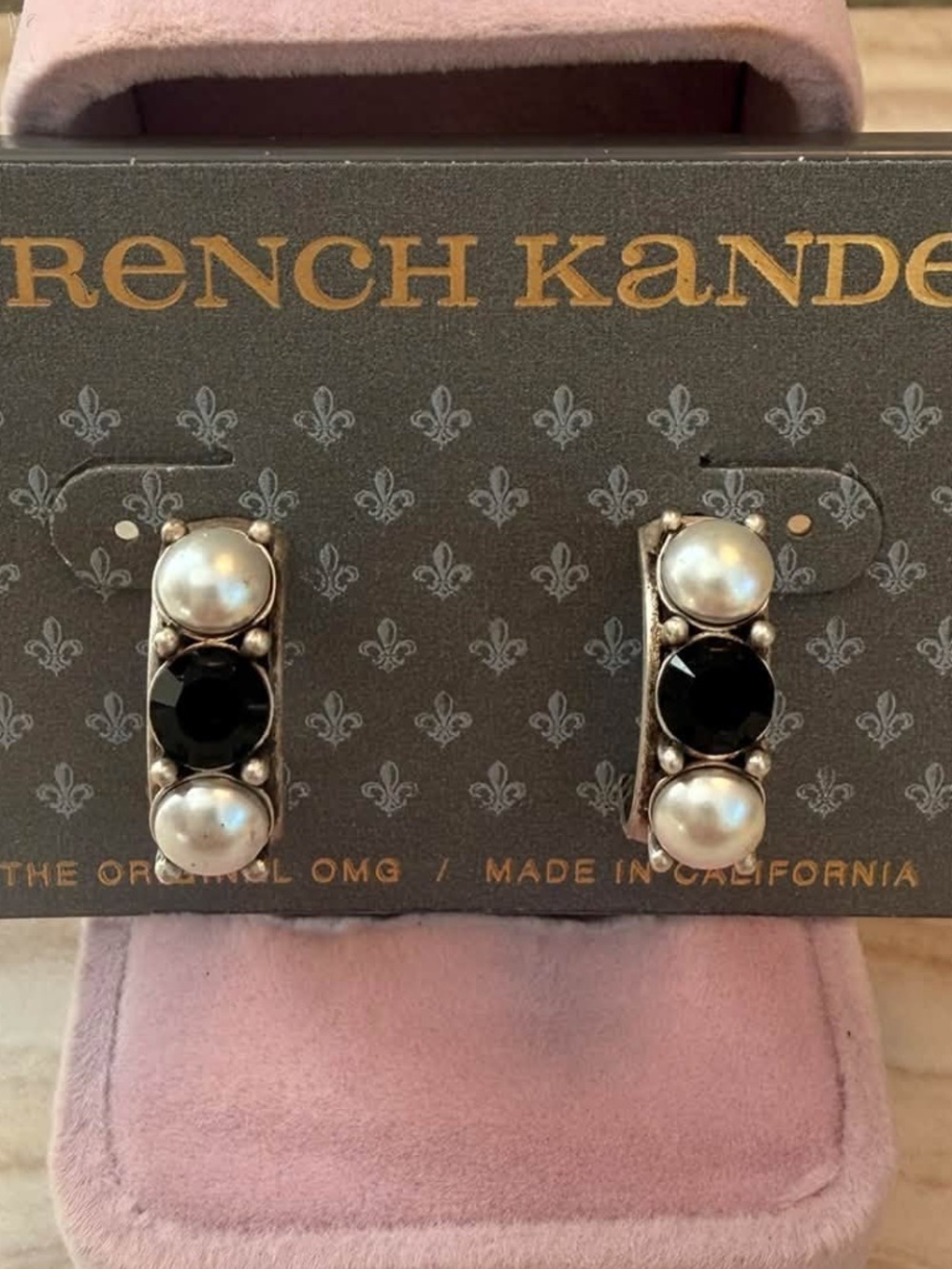 French Kande | Silver Jet & Pearl Swarovski Crystal Huggies